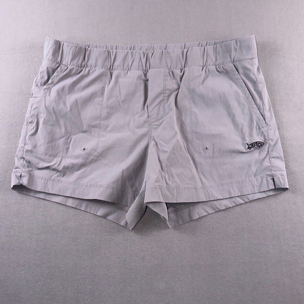 AFTCO Womens Fishing Shorts Gray Ripstop Elastic Waist Performance 3 Inch Inseam